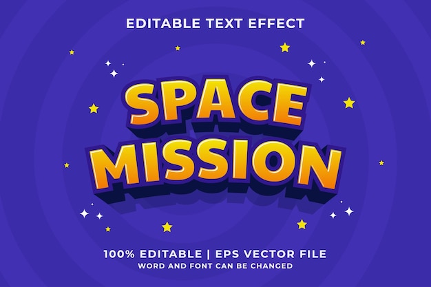 Efecto de texto editable de dibujos animados de misión espacial 3d Vector premium