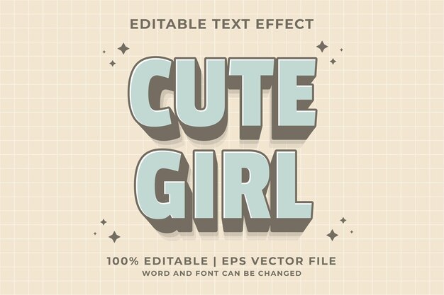 Vector efecto de texto editable de dibujos animados de niña linda 3d vector premium