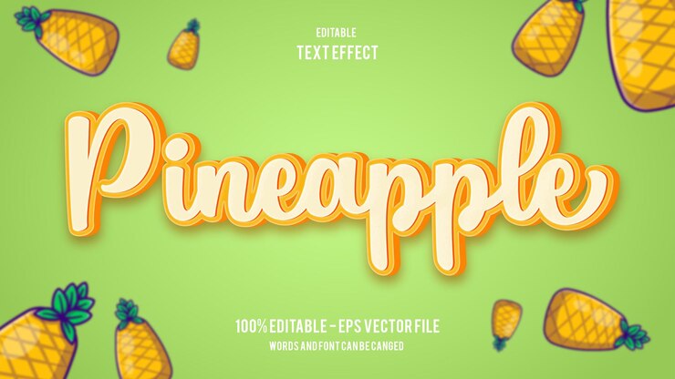 Vector efecto de texto editable de dibujos animados de piña