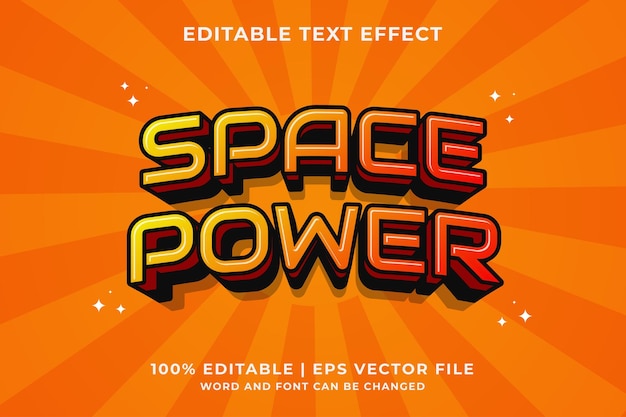 Efecto de texto editable de dibujos animados de poder espacial 3d vector premium