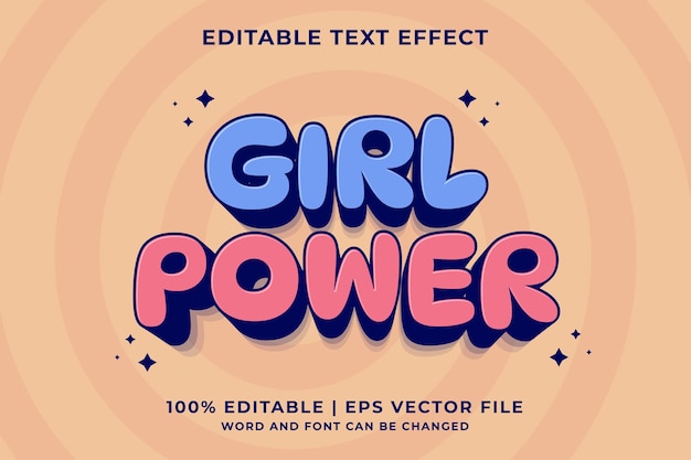 Efecto de texto editable de dibujos animados de power girl 3d vector premium