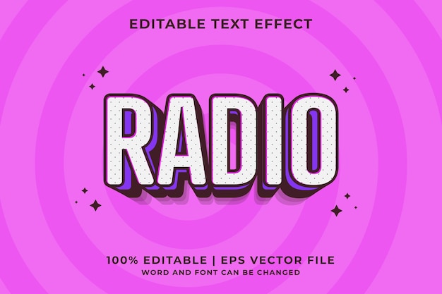 Efecto de texto editable de dibujos animados de radio 3d vector premium