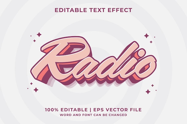 Efecto de texto editable de dibujos animados de radio 3d vector premium