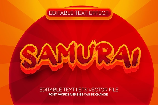 Efecto de texto editable de dibujos animados samurai