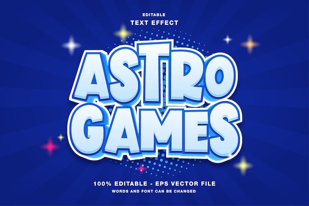 Efecto de texto editable de dibujos animados de título de astro games