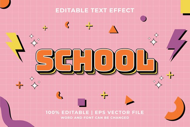Efecto de texto editable de dibujos animados tradicionales de escuela 3d Vector premium