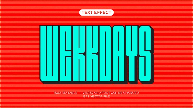 Vector efecto de texto editable dice días de la semana con estilo retro