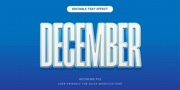 Efecto de texto editable diciembre con vector de fondo de gradiente azul vibrante