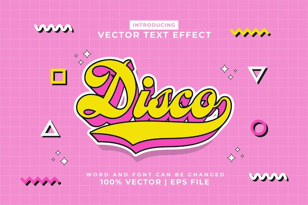 Efecto de texto editable Disco 3d estilo de dibujos animados vector premium