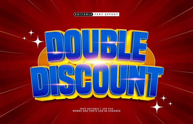 efecto de texto editable de doble descuento con un estilo de texto promocional y de oferta