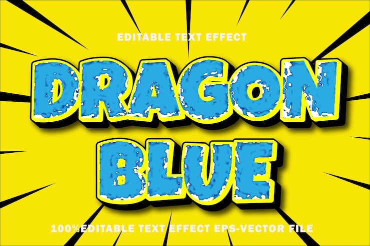 Vector efecto de texto editable de dragón azul estilo de gradiente de relieve 3d