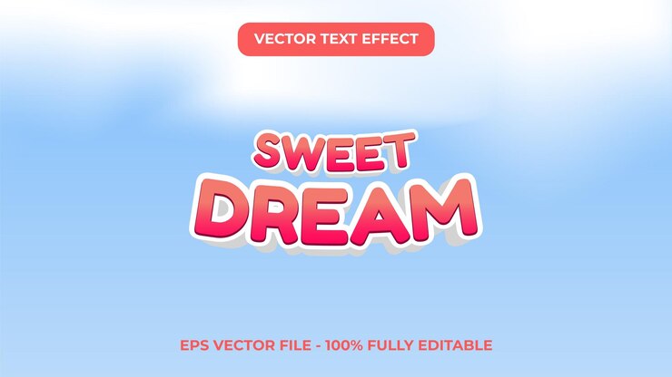 Vector efecto de texto editable dulces sueños estilo de plantilla 3d de dibujos animados lindo