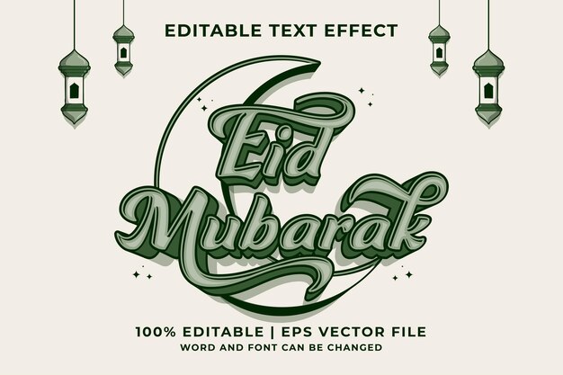 Efecto de texto editable Eid Mubarak 3d Plantilla de dibujos animados estilo premium vector