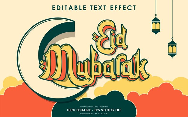 Efecto de texto editable de Eid Mubarak con fondo islámico