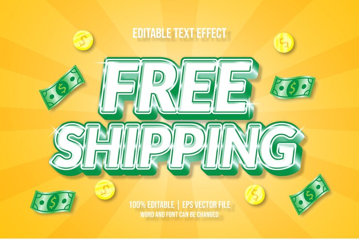 Vector efecto de texto editable de envío gratuito. concepto de compras vector premium