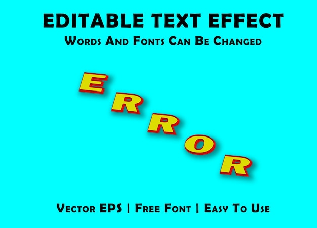 Vector efecto de texto editable de error, plantilla de efecto de texto editable en 3d