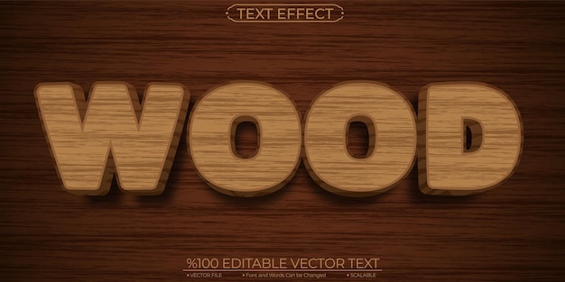 Efecto de texto editable y escalable de madera