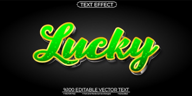 Efecto de texto editable y escalable negro y verde lucky