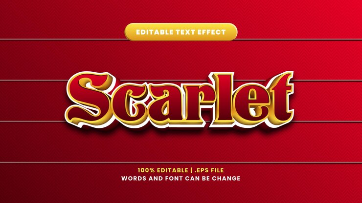 Vector efecto de texto editable escarlata en estilo moderno 3d