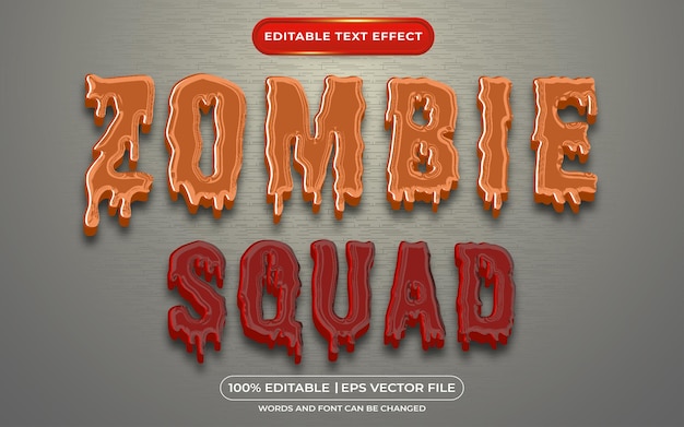Vector efecto de texto editable de escuadrón zombi estilo de texto de sangre
