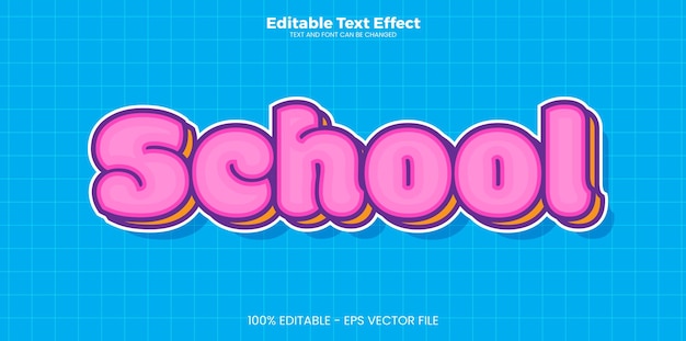 Efecto de texto editable de la escuela en el estilo de la tendencia moderna