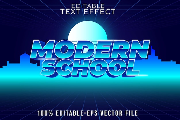 Efecto de texto editable escuela moderna con estilo retro moderno