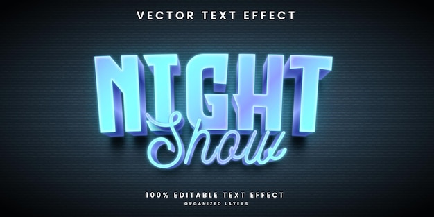 Efecto de texto editable de espectáculo nocturno de estilo neón.