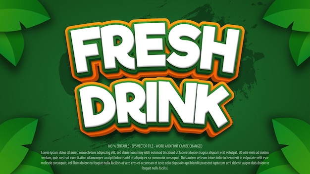 Efecto de texto editable de estilo 3d de bebida fresca