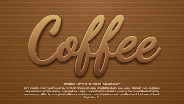 Efecto de texto editable de estilo 3d de café