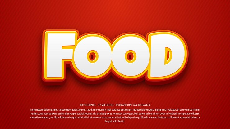 Vector efecto de texto editable de estilo 3d de comida