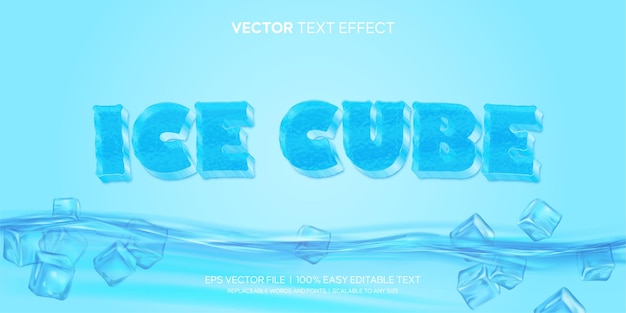 Efecto de texto editable de estilo 3d congelado de cubo de hielo