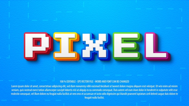 Vector efecto de texto editable de estilo 3d de píxeles de juego colorido