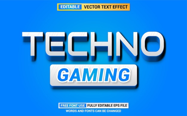 Vector efecto de texto editable de estilo 3d de texto techno gaming