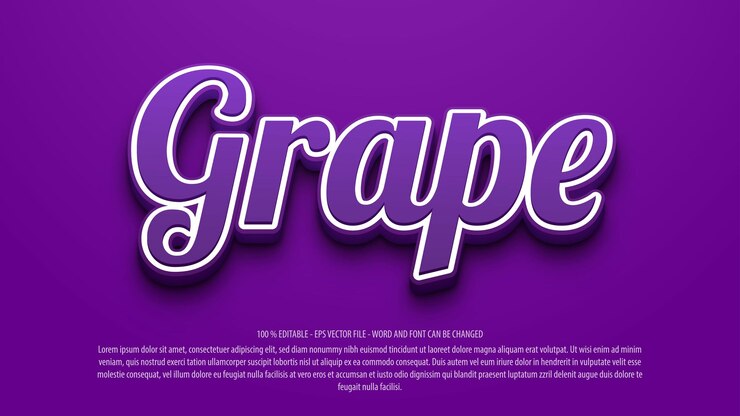 Vector efecto de texto editable de estilo 3d de uva