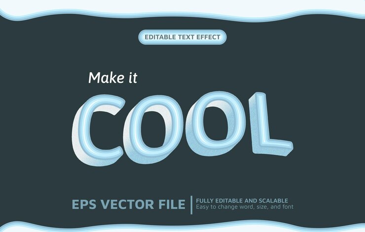 Vector efecto de texto editable con estilo de aspecto de agua fría 3d y efecto de envoltura de bandera