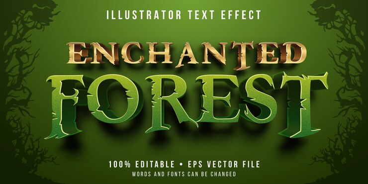 Vector efecto de texto editable - estilo de bosque encantado