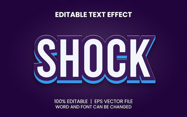 Efecto de texto editable con estilo de choque azul y blanco púrpura realista