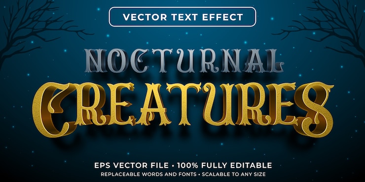 Vector efecto de texto editable: estilo de criaturas nocturnas de fantasía