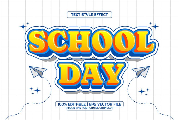 Efecto de texto editable Estilo de dibujos animados 3D para el día escolar
