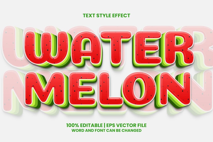 Vector efecto de texto editable de estilo de dibujos animados en 3d de sandía