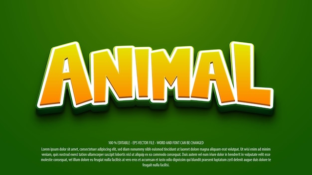 Vector efecto de texto editable de estilo de dibujos animados animal 3d