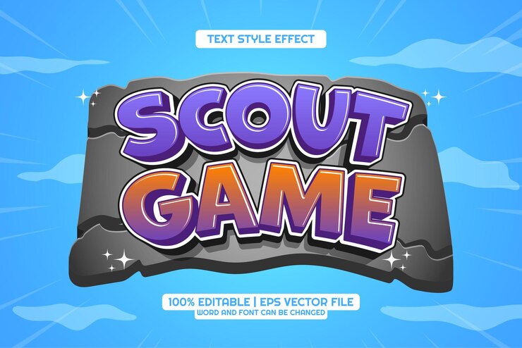 Vector efecto de texto editable estilo de dibujos animados scout game 3d