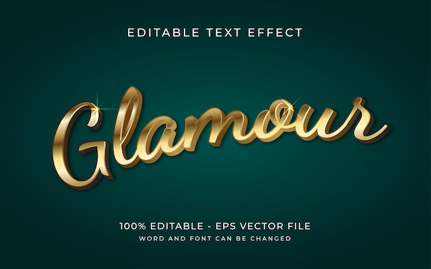 Efecto de texto editable de estilo de efecto de texto 3d de glamour dorado