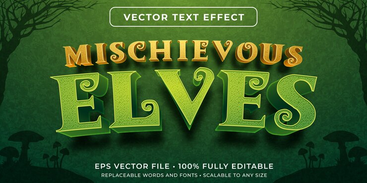 Vector efecto de texto editable - estilo elfos del bosque