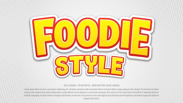 Efecto de texto editable de estilo de etiqueta 3d de comida