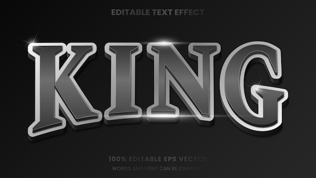 Efecto de texto editable de estilo gráfico 3d metálico negro rey plateado