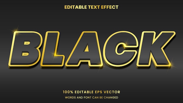 Efecto de texto editable de estilo gráfico 3d negro metálico dorado