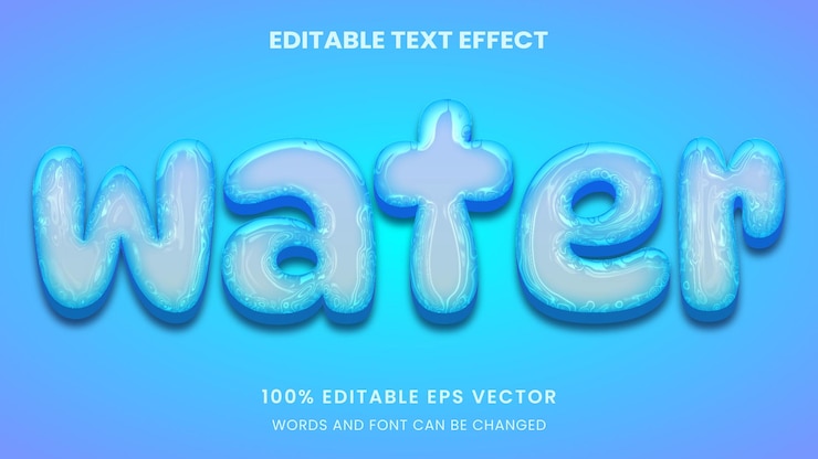 Vector efecto de texto editable de estilo gráfico de burbuja transparente de agua