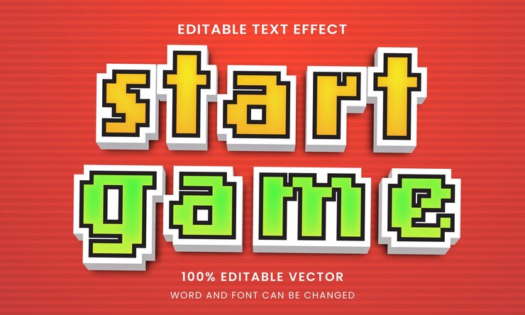 Vector efecto de texto editable de estilo gráfico de juego de píxeles de arcade