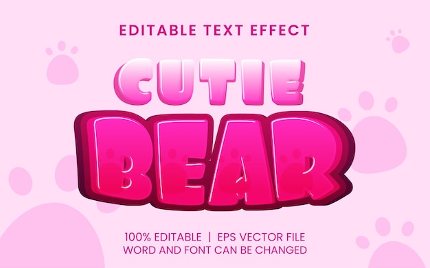 Efecto de texto editable con estilo de juego pinky cutie bear